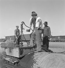 Drinking water for the whole town..., Tulelake, Siskiyou County, California, 1939. Creator: Dorothea Lange