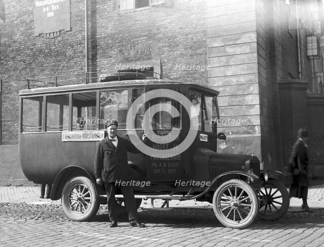 Driver/owner August Rothoff with his Ford bus, Landskrona, Sweden, 1923. Artist: Unknown