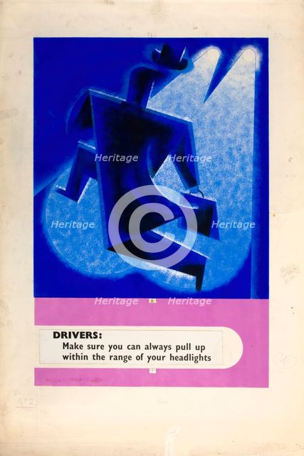'Drivers - make sure you can always pull up within...', WWII road safety poster, between 1939-1946. Creators: Central Office of Information, Tom Gentleman.