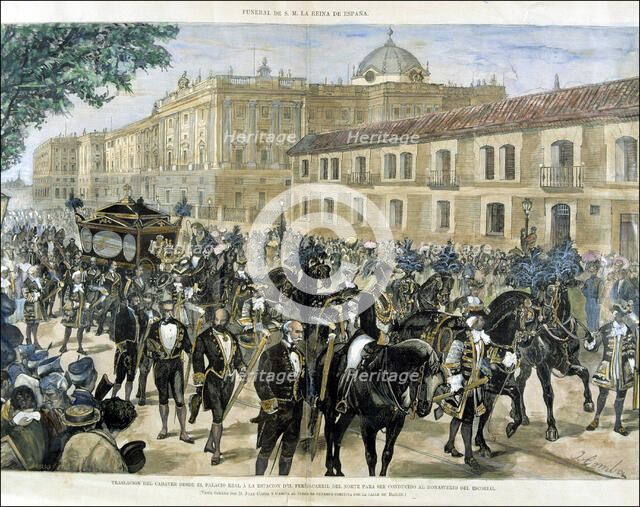 Driving the corpse of Queen Maria of Mercedes Orleans to the North Station' Juan Camba drawing, e…