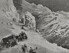 Driving the mail wagon pulled by horses during a snowstorm, Puerto de Pajares, Spain, 1878. Creator: Bernardo Rico