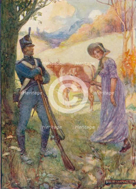 'Driving A Cow Before Her, Laura Secord Passed The American Sentries', c1909, (c1920). Artist: Joseph Ratcliffe Skelton.