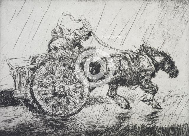 Driving home in the rain, 1914. Creator: Edmund Blampied.