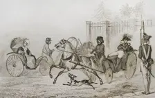 Droschki, Russia; small Russian carriage, 1839. Creator: Augustin François Lemaitre