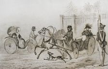 Droschki, Russia; small Russian carriage, 1839. Creator: Augustin François Lemaitre