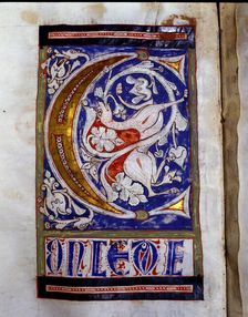 Drop cap C illuminated with a quadruped and floral motifs in the Sacramentary of San Juan de l…