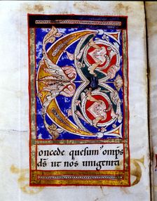 Drop cap C illuminated with floral motives in the Sacramentary of San Juan de las Abadesas m…