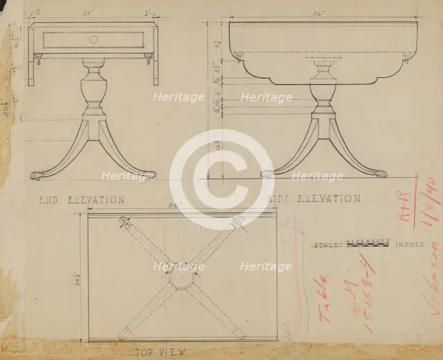 Drop Leaf, Pedestal Table, 1935/1942. Creator: Arthur Johnson.