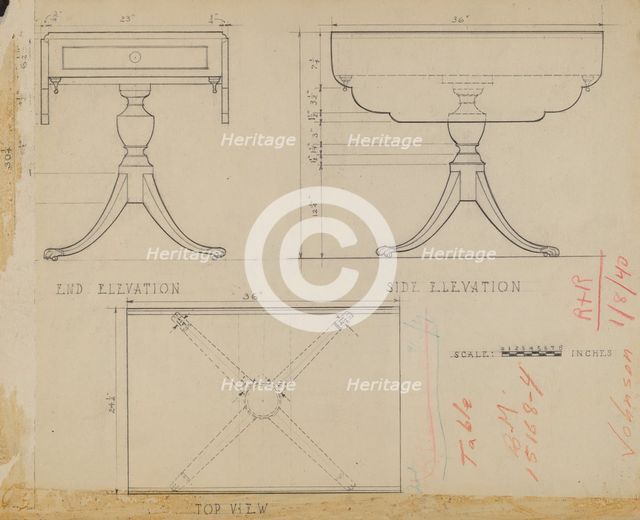 Drop Leaf, Pedestal Table, 1935/1942. Creator: Arthur Johnson.