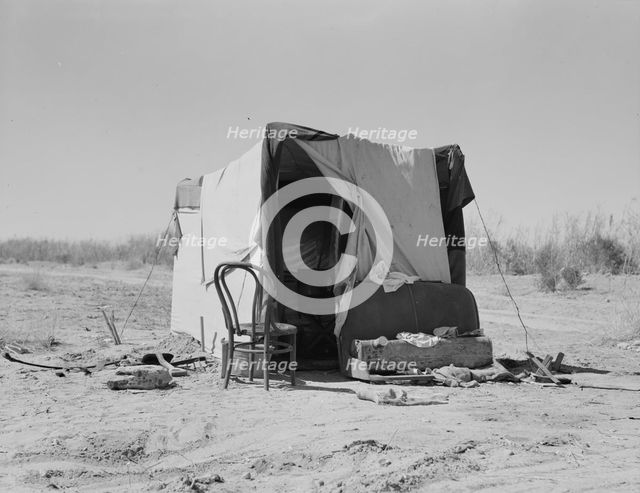 Drought refugees, camp along the roadside, Imperial County, California, 1937. Creator: Dorothea Lange.