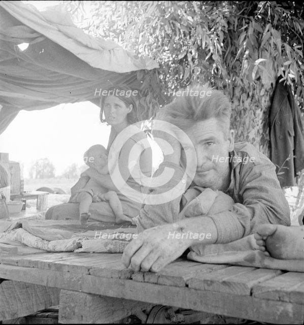 Drought refugees from Oklahoma camping by the roadside, Blythe, California, 1936. Creator: Dorothea Lange.