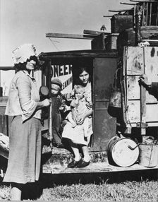 Drought refugees from Oklahoma looking for work in the pea fields of California, 1935. Creator: Dorothea Lange