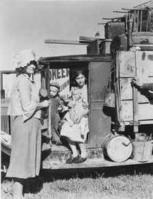 Drought refugees from Oklahoma looking for work in the pea fields of California, 1935. Creator: Dorothea Lange