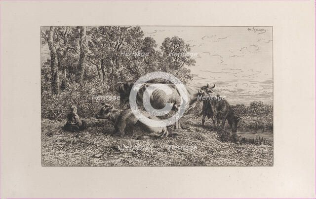 Dutch Cows, 1864. Creator: Charles Emile Jacque.