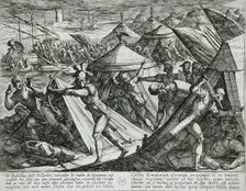Dutch and Germans Attack the Roman Camp and Capture Cerialis Boat, Publshed 1612. Creator: Antonio Tempesta