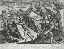 Dutch and Germans Attack the Roman Camp and Capture Cerialis Boat, Publshed 1612. Creator: Antonio Tempesta