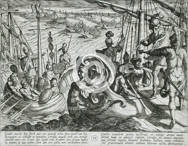 Dutch and Roman Flotillas on the Rhine, published 1612. Creator: Antonio Tempesta.