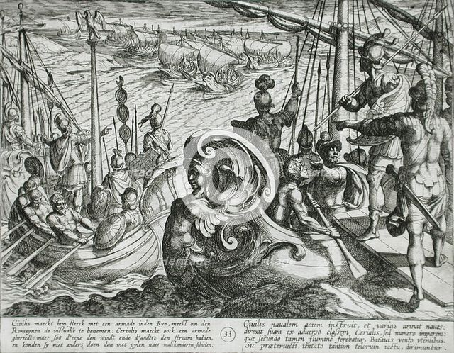 Dutch and Roman Flotillas on the Rhine, published 1612. Creator: Antonio Tempesta.