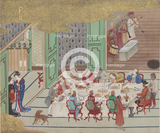 Dutch banquet, Nagasaki (Christmas Eve), from Bankan-zu, 1797. Creator: Ishizaki, Yushi (1768-1846).