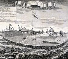 Dutch East India Company wood or saw mill on the island two miles from Batavia ?, pub. 1744. Creator: Johann Wolfgang Heydt (fl. 1738)