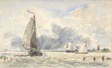 Dutch Fishing Boats, Verso: Sketches of Boats, 1870. Creator: Johan Barthold Jongkind