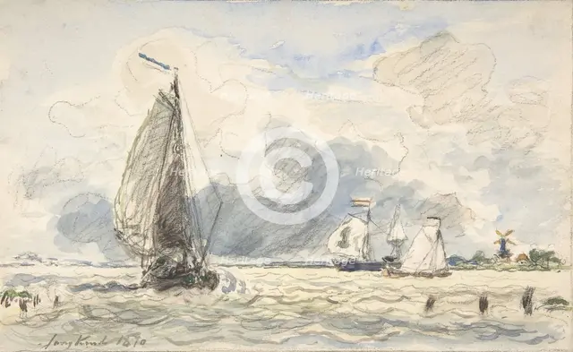 Dutch Fishing Boats, Verso: Sketches of Boats, 1870. Creator: Johan Barthold Jongkind.