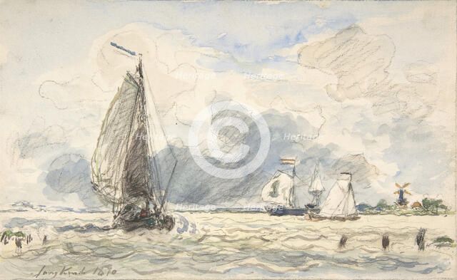 Dutch Fishing Boats, Verso: Sketches of Boats, 1870. Creator: Johan Barthold Jongkind.