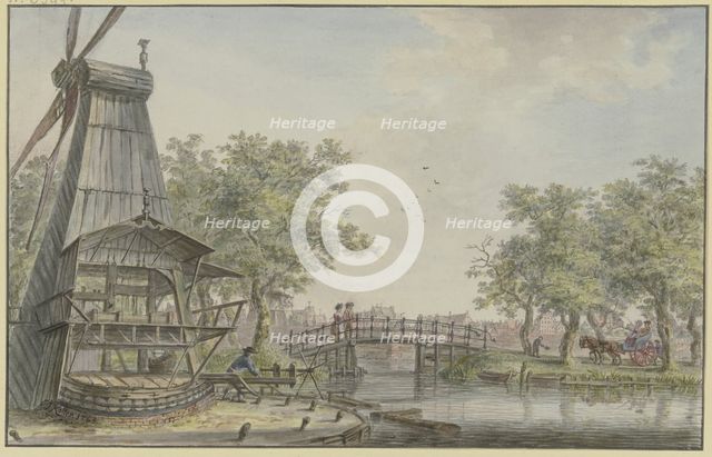 Dutch landscape by a canal with a bridge over it, 1783. Creator: Johann Jakob Koller.