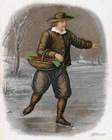 Dutch Man Skating with a Basket of Vegatables 1809.Artist: W Dickes