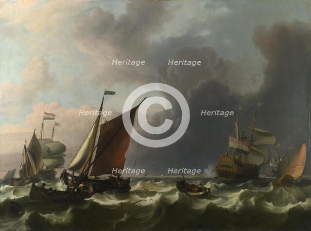 Dutch Men-of-war and Small Vessels in a Fresh Breeze off Enkhuizen, 1683. Artist: Bakhuizen, Ludolf (1630-1708)