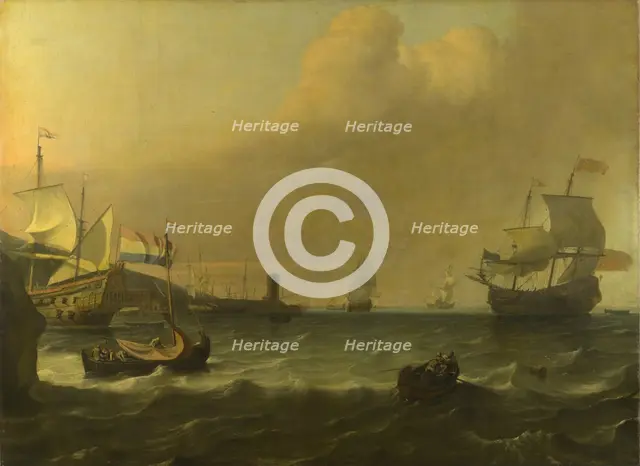 Dutch Men-of-war entering a Mediterranean Port, 1681. Artist: Bakhuizen, Ludolf (1630-1708)