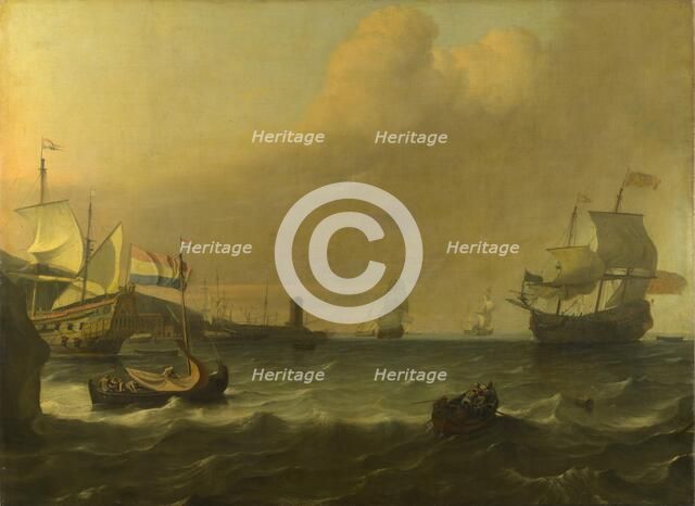 Dutch Men-of-war entering a Mediterranean Port, 1681. Artist: Bakhuizen, Ludolf (1630-1708)