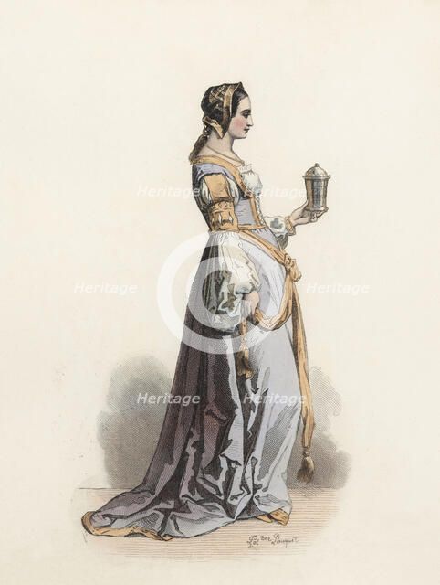 Dutch Miss Noble, in the modern age, color engraving 1870.