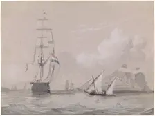 Dutch sailing ship off the coast of Gibraltar, 1834-1893. Creator: Willem Antonie van Deventer