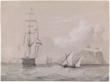 Dutch sailing ship off the coast of Gibraltar, 1834-1893. Creator: Willem Antonie van Deventer