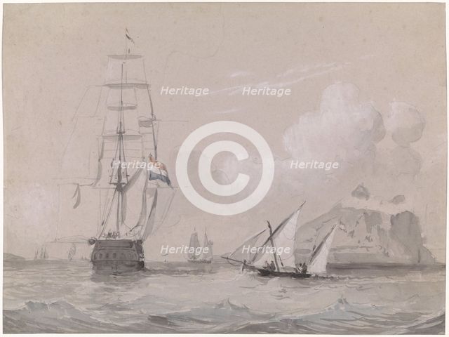 Dutch sailing ship off the coast of Gibraltar, 1834-1893. Creator: Willem Antonie van Deventer.