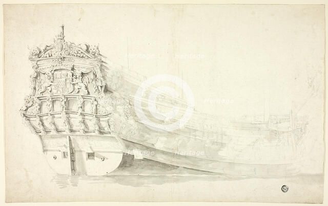 Dutch Ship with Ornamental Prow Seen from Starboard Quarter, n.d. Creator: Willem van de Velde I.