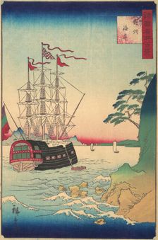 Dutch Ship at Anchor off the Coast of Tsushima, 3rd month, 1859. Creator: Utagawa Hiroshige II