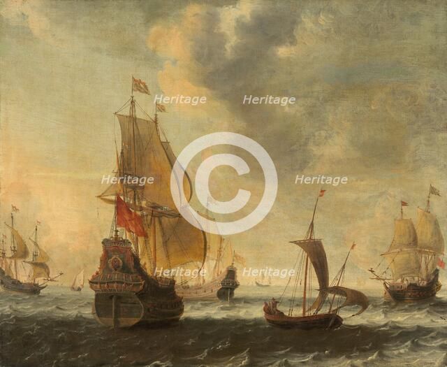 Dutch Ships in a Lively Breeze, probably 1650s. Creator: Jacob Adriaensz. Bellevois.