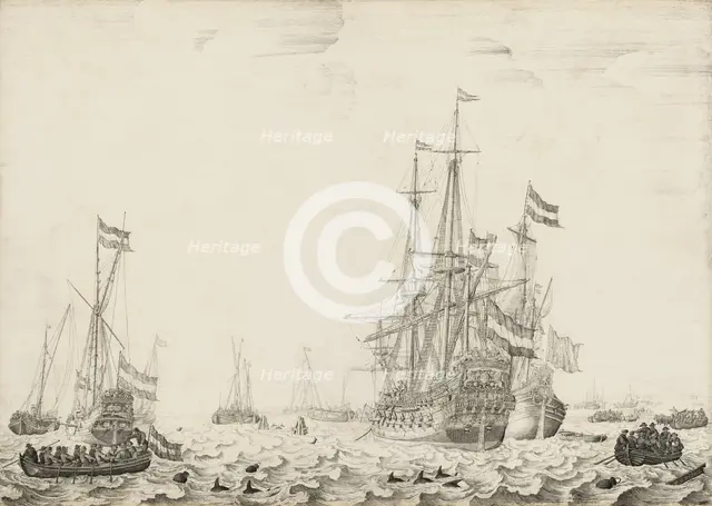Dutch Ships near the Coast, early 1650s. Creator: Willem van de Velde I.