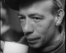 Dutch Refugee Drinking Tea at a Reception Centre in the United Kingdom, 1940. Creator: British Pathe Ltd