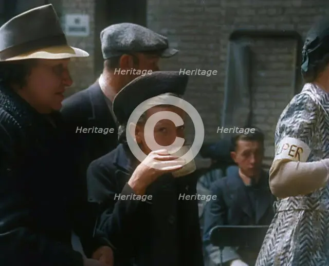 Dutch Refugees Having Tea at a Reception Centre in the United Kingdom, 1940. Creator: British Pathe Ltd.