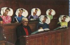 Dutch women wearing traditional dress in church, c1928. Creator: Unknown