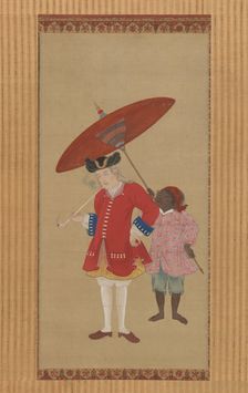 Dutchman with a Servant, early 19th century. Creator: Kawahara Keiga