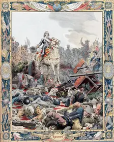 duc d'Enghien leading French victory over Spanish, Thirty Years War, (1643) c1880