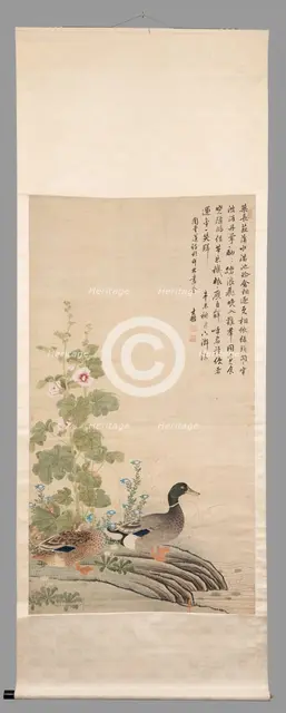Ducks and hollyhocks, between 1912 and 1949. Creator: Unknown.