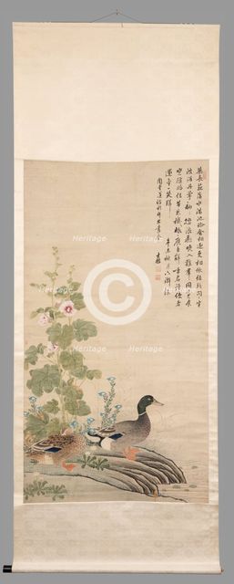 Ducks and hollyhocks, between 1912 and 1949. Creator: Unknown.
