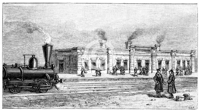 Duchak Station, on the railroad trans-Caspian, engraving, 1895.