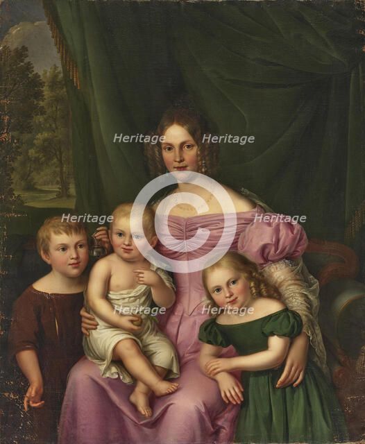 Duchess Helene of Württemberg (1807-1880), Princess of Hohenlohe-Langenburg. with children. Creator: Rothe, Carl (1810-1865).