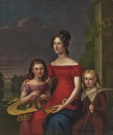 Duchess Mathilde of Württemberg (1801-1825) with son Eugen (1820-1875) and daughter Marie (1818-1888 Creator: Rothe, Carl (1810-1865)